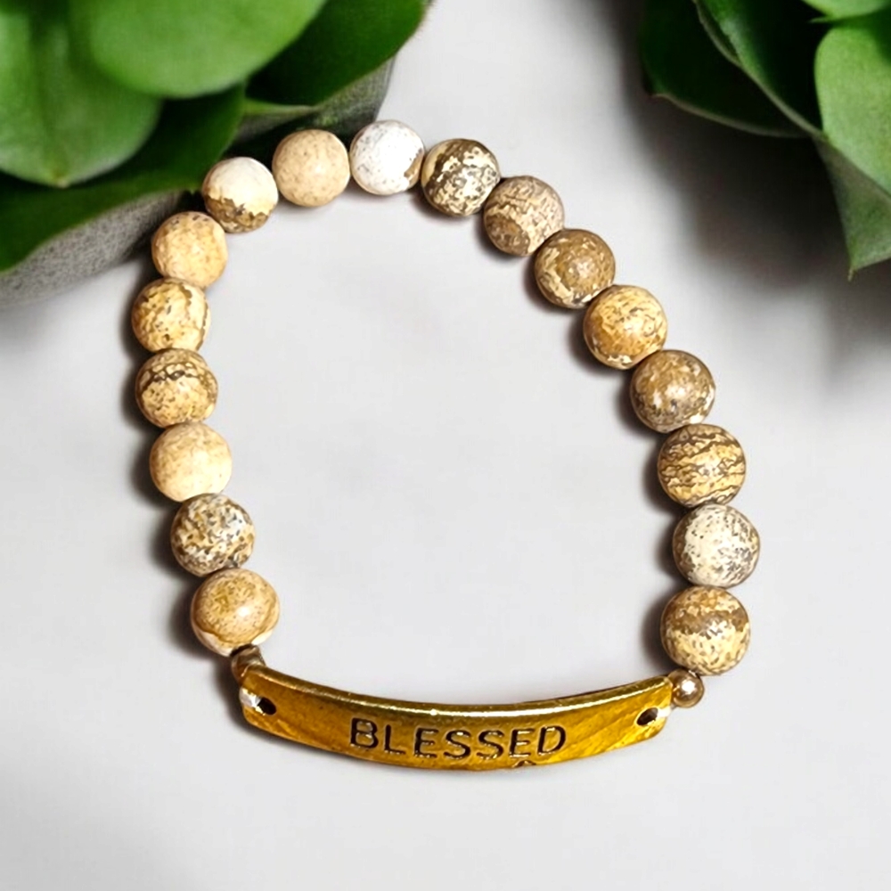 Gold and Tan Beaded Bracelet